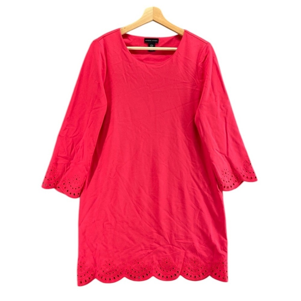 NWT Adrienne Vittadini Watermelon Long Sleeve MIni Dress Eyelet Detail Hem Med